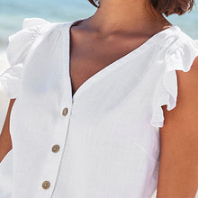 Load image into Gallery viewer, White Linen Blend Ruffle Sleeve Top
