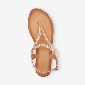 Rose Gold Forever Comfort® Leather Plait Toe Post Flat Sandals