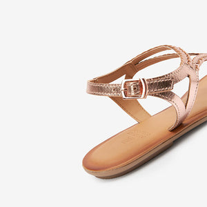 Rose Gold Forever Comfort® Leather Plait Toe Post Flat Sandals