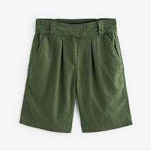 Load image into Gallery viewer, Khaki Green Linen Blend Knee Shorts
