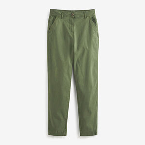 Khaki Green Casual Chino Cotton Taper Trousers