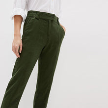 Load image into Gallery viewer, Khaki Green Linen Blend Taper Trousers
