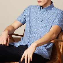Load image into Gallery viewer, Blue Gingham Regular Fit Short Sleeve Easy Iron Button Down Oxford Shirt
