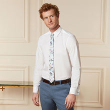 Load image into Gallery viewer, White/Blue Floral Regular  Fit Double Cuff Shirt And Tie Pack
