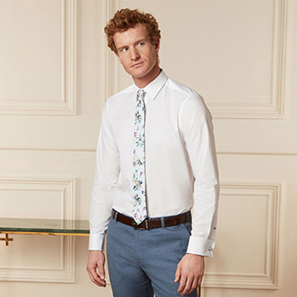 White/Blue Floral Regular  Fit Double Cuff Shirt And Tie Pack