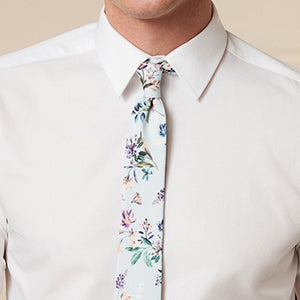 White/Blue Floral Regular  Fit Double Cuff Shirt And Tie Pack
