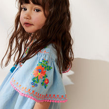 Load image into Gallery viewer, Blue Denim Embroidered Kaftan Dress (3mths-6yrs)
