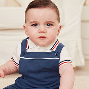 Navy Blue Smart Jersey Baby Dungarees and Bodysuit Set (0mths-18mths)