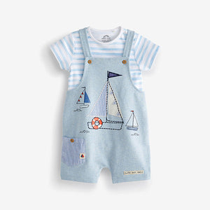 Pale Blue Baby 2 Piece Dungarees Set (0mths-18mths)