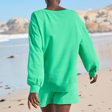 Load image into Gallery viewer, Fluro Green Drop Shoulder Stitch Detail Sweatshirt
