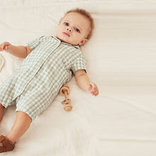 Load image into Gallery viewer, Green Woven Baby Shirt Playsuit (0mths-18mths)
