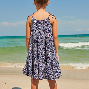 Navy Blue Ditsy Tiered Strappy Dress (3-12yrs)