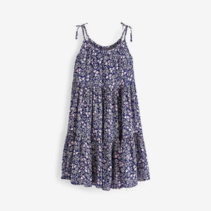 Navy Blue Ditsy Tiered Strappy Dress (3-12yrs)