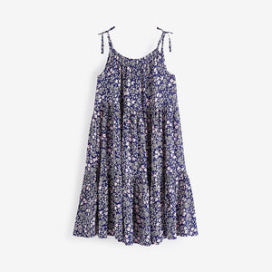 Navy Blue Ditsy Tiered Strappy Dress (3-12yrs)