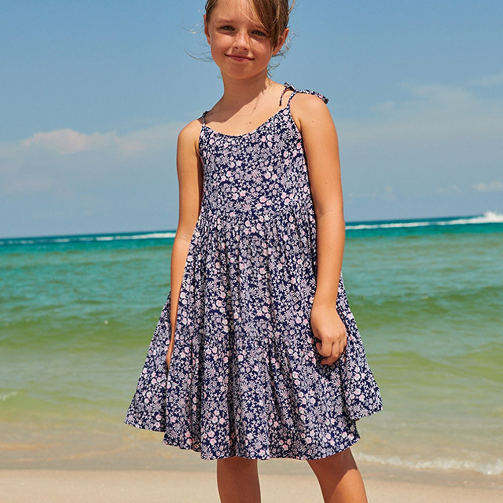 Navy Blue Ditsy Tiered Strappy Dress (3-12yrs)