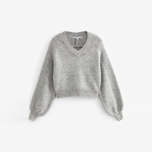 Load image into Gallery viewer, Grey Cropped V-Neck Jumper
