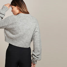 Load image into Gallery viewer, Grey Cropped V-Neck Jumper
