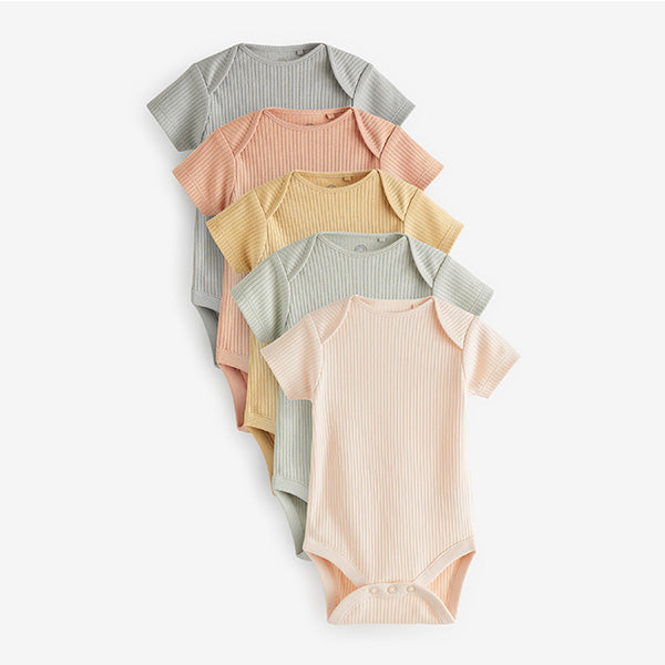 Muted Neutrals Baby Rib Bodysuits 5 Pack