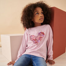 Load image into Gallery viewer, Pink 100% Cotton Sequin Heart Long Sleeve T-Shirt (3-12yrs)
