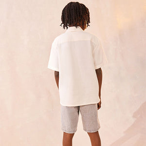 Ecru White 100% Cotton Short Sleeve Textured Shirt