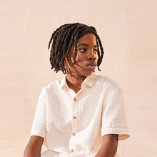 Load image into Gallery viewer, Ecru White 100% Cotton Short Sleeve Textured Shirt
