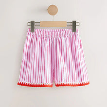 Load image into Gallery viewer, Pink/Red Stripe Crochet Trim Shorts (9yrs)
