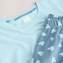 Load image into Gallery viewer, Blue Heart Short Sleeve Slogan Pyjamas
