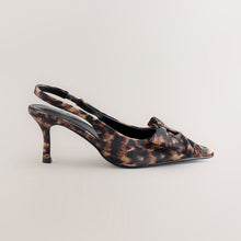 Load image into Gallery viewer, Leopard Satin Forever Comfort® Point Toe Bow Slingback Heels
