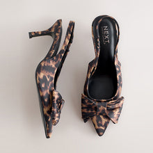Load image into Gallery viewer, Leopard Satin Forever Comfort® Point Toe Bow Slingback Heels
