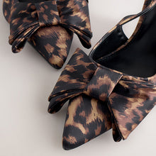 Load image into Gallery viewer, Leopard Satin Forever Comfort® Point Toe Bow Slingback Heels
