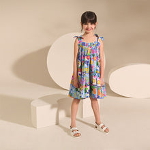 Load image into Gallery viewer, Blue Tropical Bow Strappy Summer Dress (6-10yrs)
