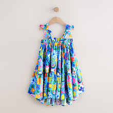 Load image into Gallery viewer, Blue Tropical Bow Strappy Summer Dress (6-10yrs)

