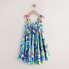 Load image into Gallery viewer, Blue Tropical Bow Strappy Summer Dress (6-10yrs)
