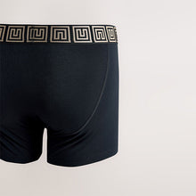 Load image into Gallery viewer, Black Metallic Pattern Waistbands 5 Pack A-Front Cotton Rich Boxers 5 Pack
