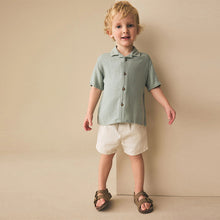 Load image into Gallery viewer, Sage Green Short Sleeves Linen Blend Revere Collar Shirt (3mths-6yrs)
