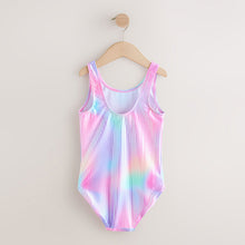 Load image into Gallery viewer, Pink Rainbow Foil Sequin Scoop Neck Swimsuit (3-11yrs)
