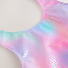 Load image into Gallery viewer, Pink Rainbow Foil Sequin Scoop Neck Swimsuit (3-11yrs)
