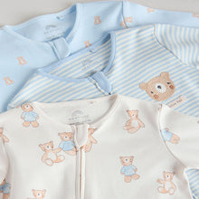 Load image into Gallery viewer, Blue Bear Way Zip Baby Sleepsuits 3 Pack (0-18mths)
