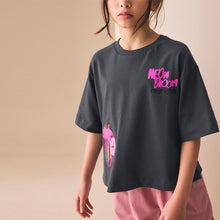 Load image into Gallery viewer, Black Bright Floral Oversized Graphic Print T-Shirt (3-12yrs)
