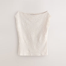 Load image into Gallery viewer, Ecru Short Sleeve Cornelli Textured Top
