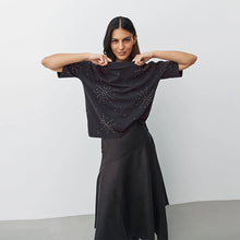 Load image into Gallery viewer, Charcoal Studded Embellished Crew Neck T-Shirt

