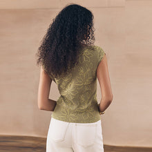 Load image into Gallery viewer, Khaki Green Short Sleeve Cornelli Textured Top
