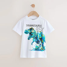Load image into Gallery viewer, White/Blue Dino Regular Fit Short Sleeve Graphic Print T-Shirt (3-12yrs)
