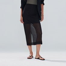 Load image into Gallery viewer, Black Mesh Midi Pencil Skirt
