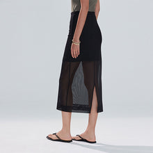 Load image into Gallery viewer, Black Mesh Midi Pencil Skirt
