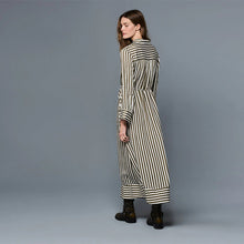 Load image into Gallery viewer, Green Stripe Tie Waist Long Sleeve Midi Shirt Dress
