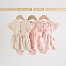 Load image into Gallery viewer, Pink Bear Embroidered Jersey Baby Rompers 3 Pack
