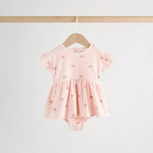 Load image into Gallery viewer, Pink Bear Embroidered Jersey Baby Rompers 3 Pack

