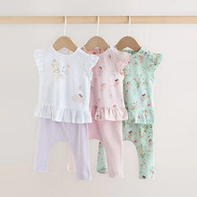 Load image into Gallery viewer, Pink/ Mint/ White Fairy Short Sleeve Top and Leggings Baby Set 6 Piece (0-18mths)
