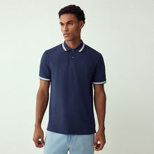 Load image into Gallery viewer, Navy Blue Short Sleeve Tipped Polo Shirt
